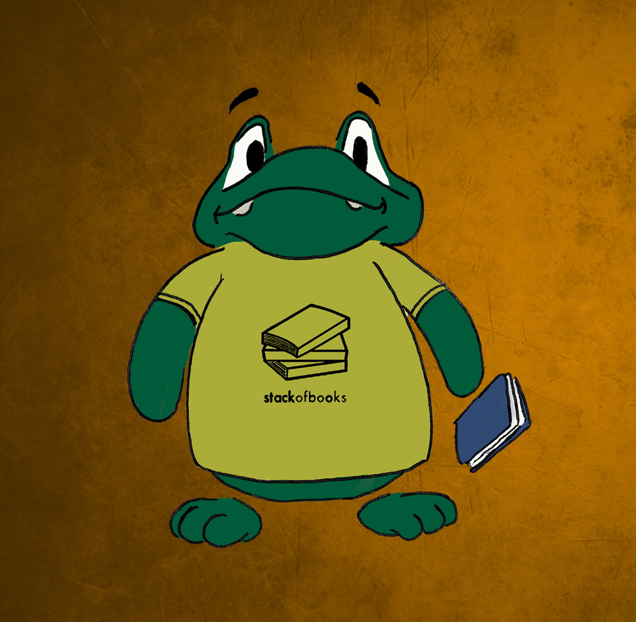 frog of books stackofbooks